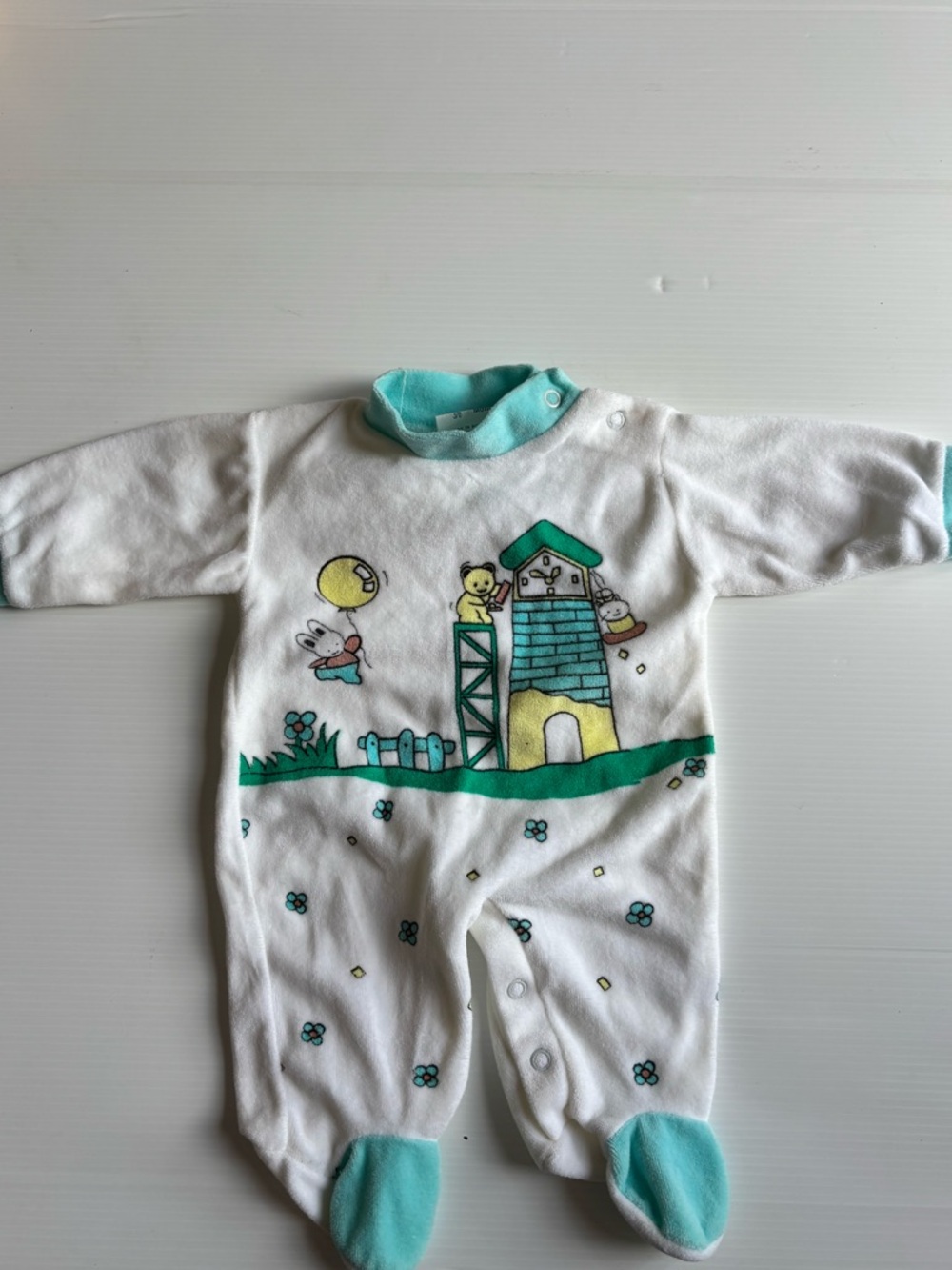 Vintage Baby Sleeper Footed Onesie Terry Cloth Bunny 3 6M